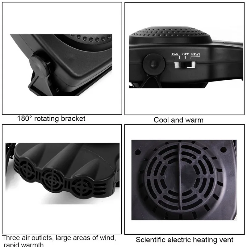 12V 150W 2 In 1 Car Heater Heating Fan 3 Air Outlet Windscreen Window Demister Defroster Winter Auto Fans With Cigarette Lighter |