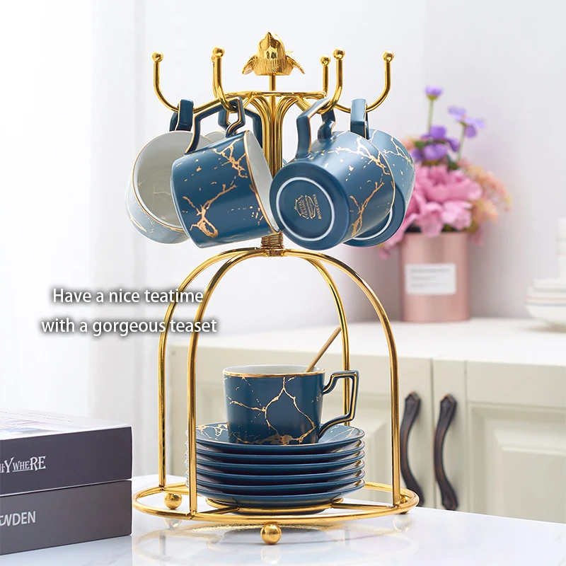 Мраморная керамическая кофейная чашка блюдце ложка набор 200 мл Скандинавская