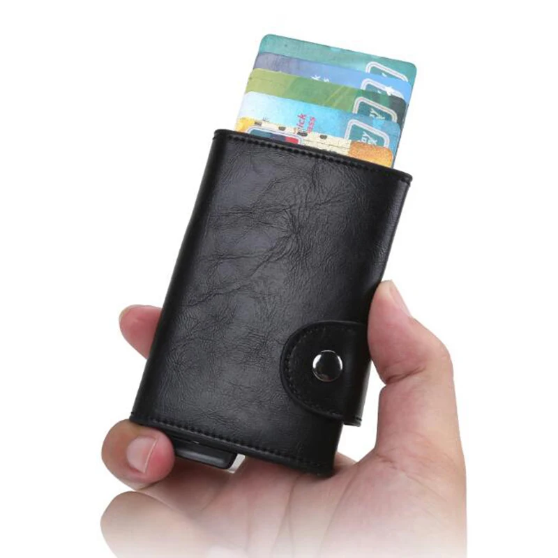 Двойная алюминиевая ремка для телефона кожаный держатель кредитной карты RFID