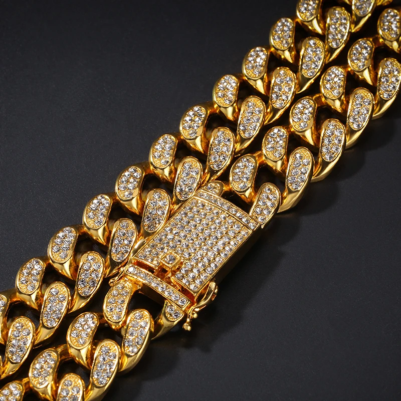 1 Набор 20 мм золото полностью покрытые стразами Miami Curb кубинская цепочка CZ Bling Rapper