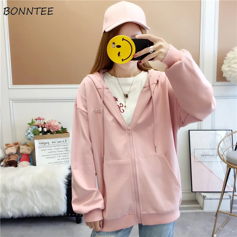 

Толстовки женские Harajuku Ulzzang, школьные, милые, на молнии, Женский пуловер в Корейском стиле, с длинными рукавами, с капюшоном, женские свитшоты
