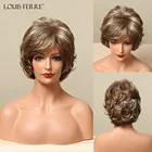Многослойные короткие волнистые кудрявые парики LOUIS FERRE, полностью синтетические парики с челкой, коричневые светлые волосы для белыхчерных женщин