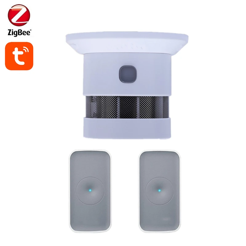 DIY KIT Tuya Zigbee 3.0 Smoke Detector Fire Alarm Detector With 2PCS  Vibration Detector Work with Tuya Zigbee Hub
