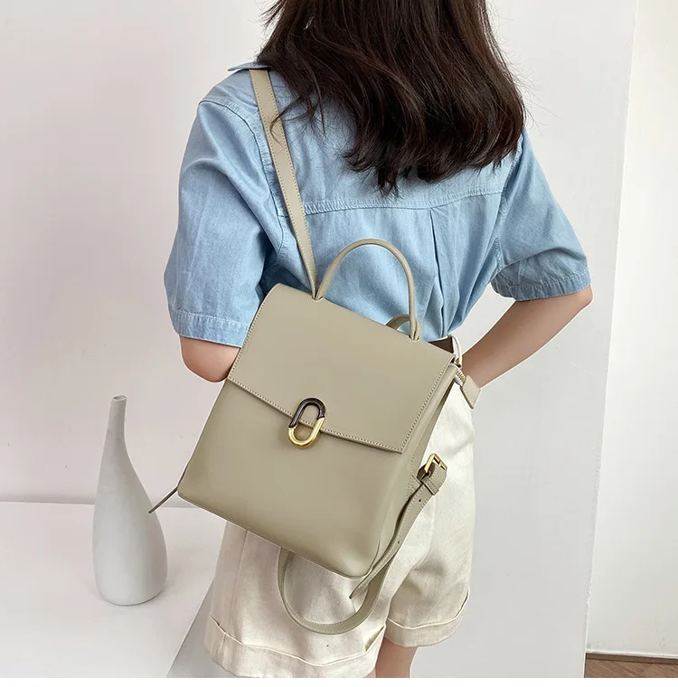 

Сумка из воловьей кожи, новинка 2021, модный рюкзак в Корейском стиле, женская сумка, вместительный Повседневный однотонный рюкзак