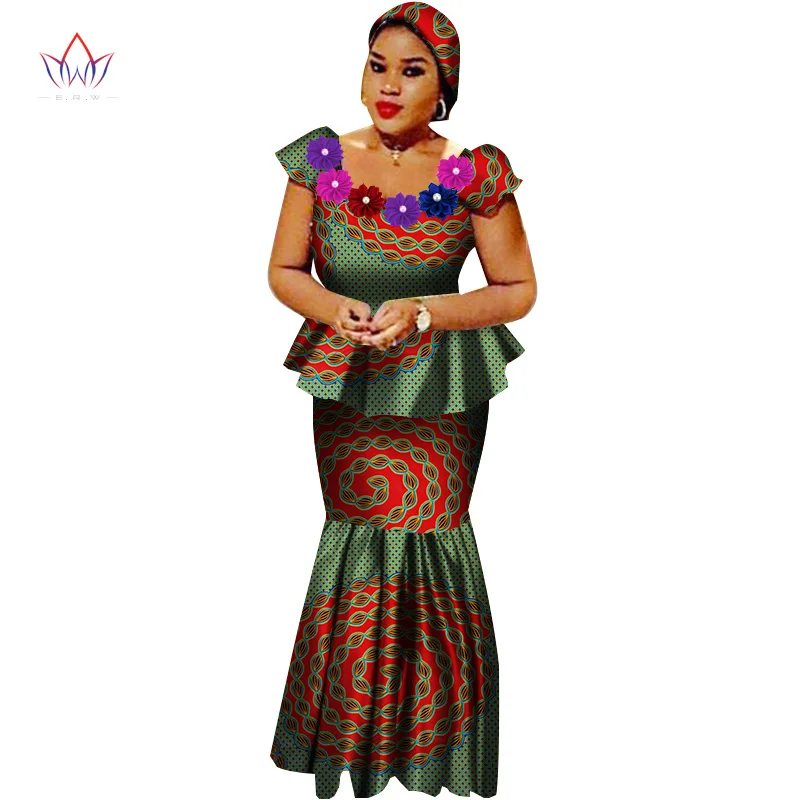 6 African Bazin Riche Dresses for Women Set Clothes Skirt Top Sets for Women High Waist Skirt Long African Skirt Plus Size WY2564 - Цвет: 6