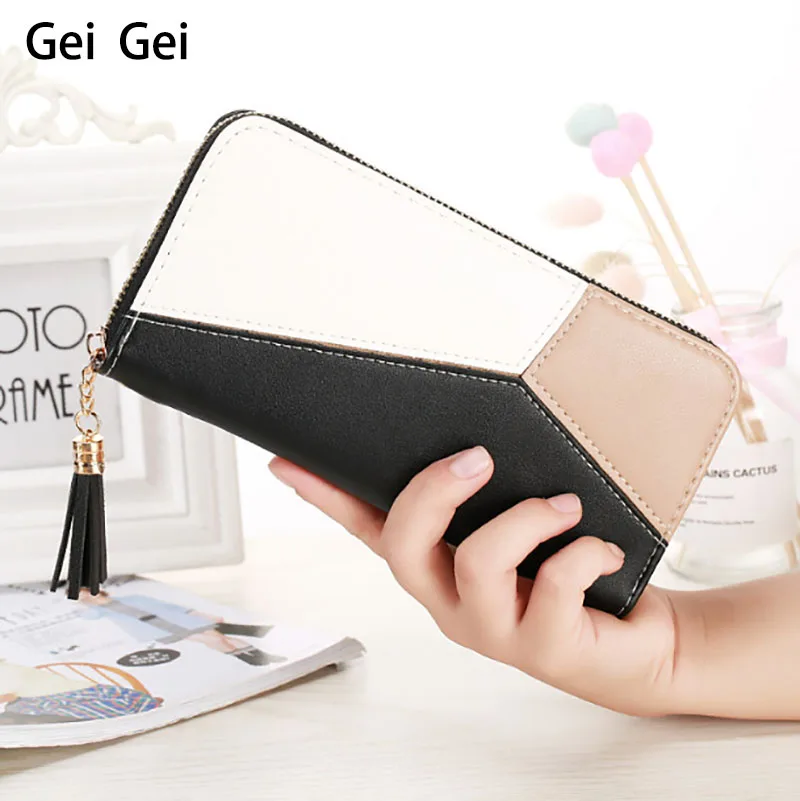 Женский новый модный длинный кошелек с геометрическим узором клатч большая