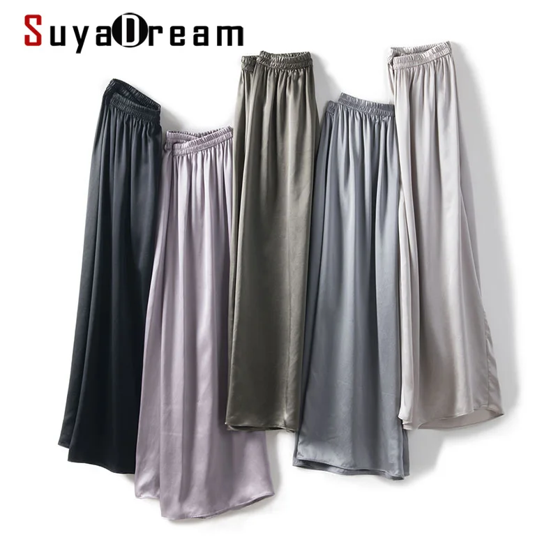 

Женские длинные брюки SUYADREAM, однотонные Шелковые штаны из 100% натурального шелка, сатина, с эластичной талией, широкие, на весну, 2021