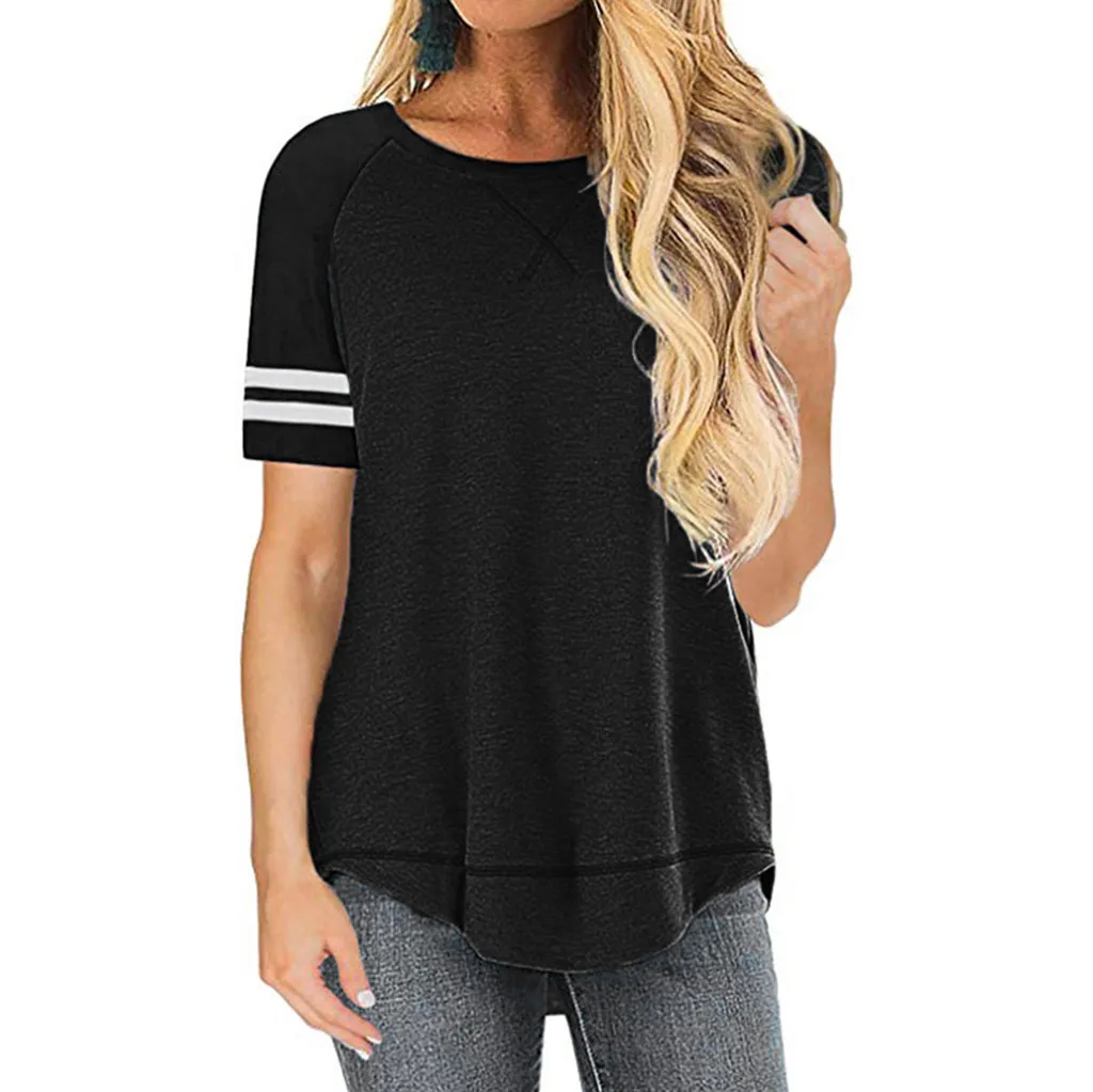 Футболка женская с круглым вырезом модный Повседневный Топ в контрастную