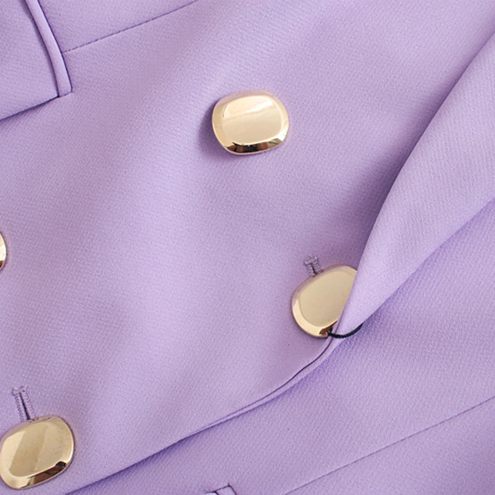 

ZREDARA spring and autumn purple V-neck flap pocket double breasted suit coat medium women's jacket Blazers
