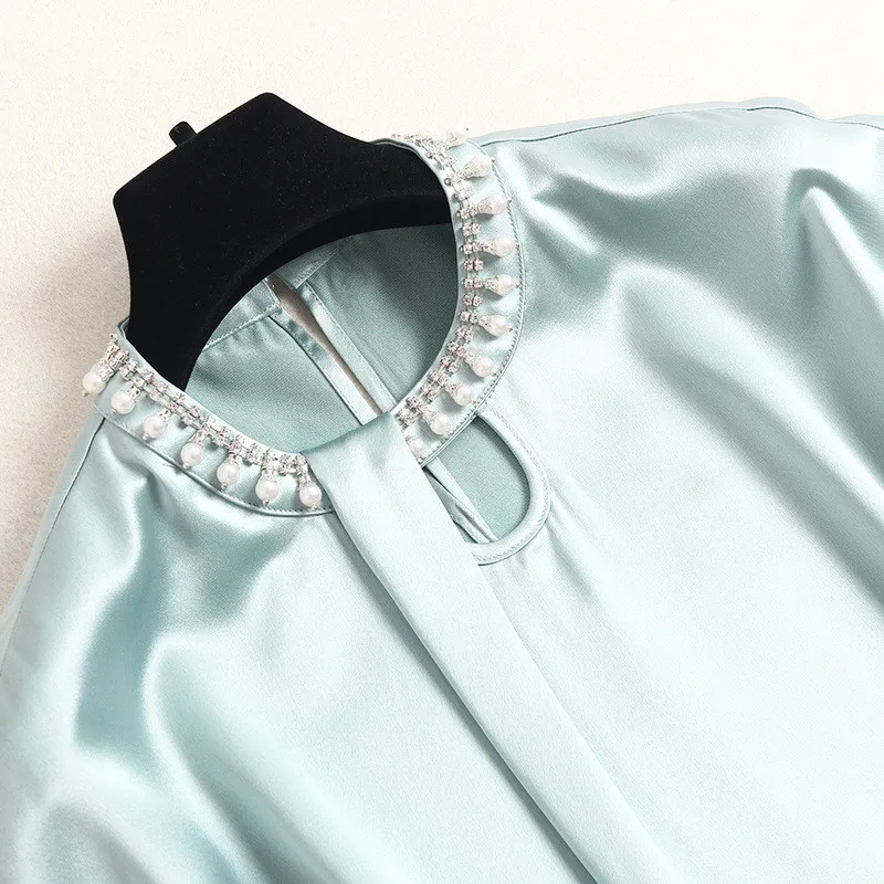 

Elegant Solid Office Lady Pants 2 Piece Set Women 2020 Summer Designers Beading Neck Sleeveless Shirt and Pants Suit Outfits