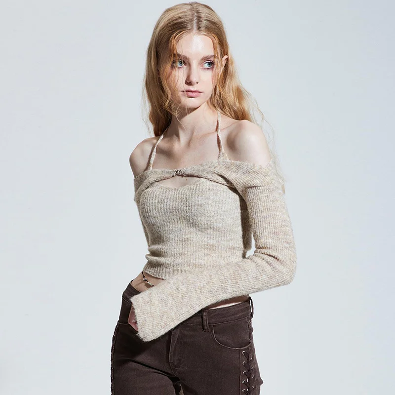 

Женская Облегающая рубашка с длинным рукавом и открытыми плечами