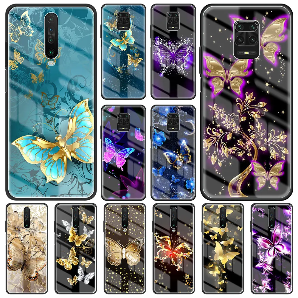 

Beautiful Butterfly Tempered Glass Case for Redmi Note 9S 9T 9 9A 9C 10 Pro Max 8 8T 8A 7 K30 K40 Pro Plus Cover Phone Coque Bag