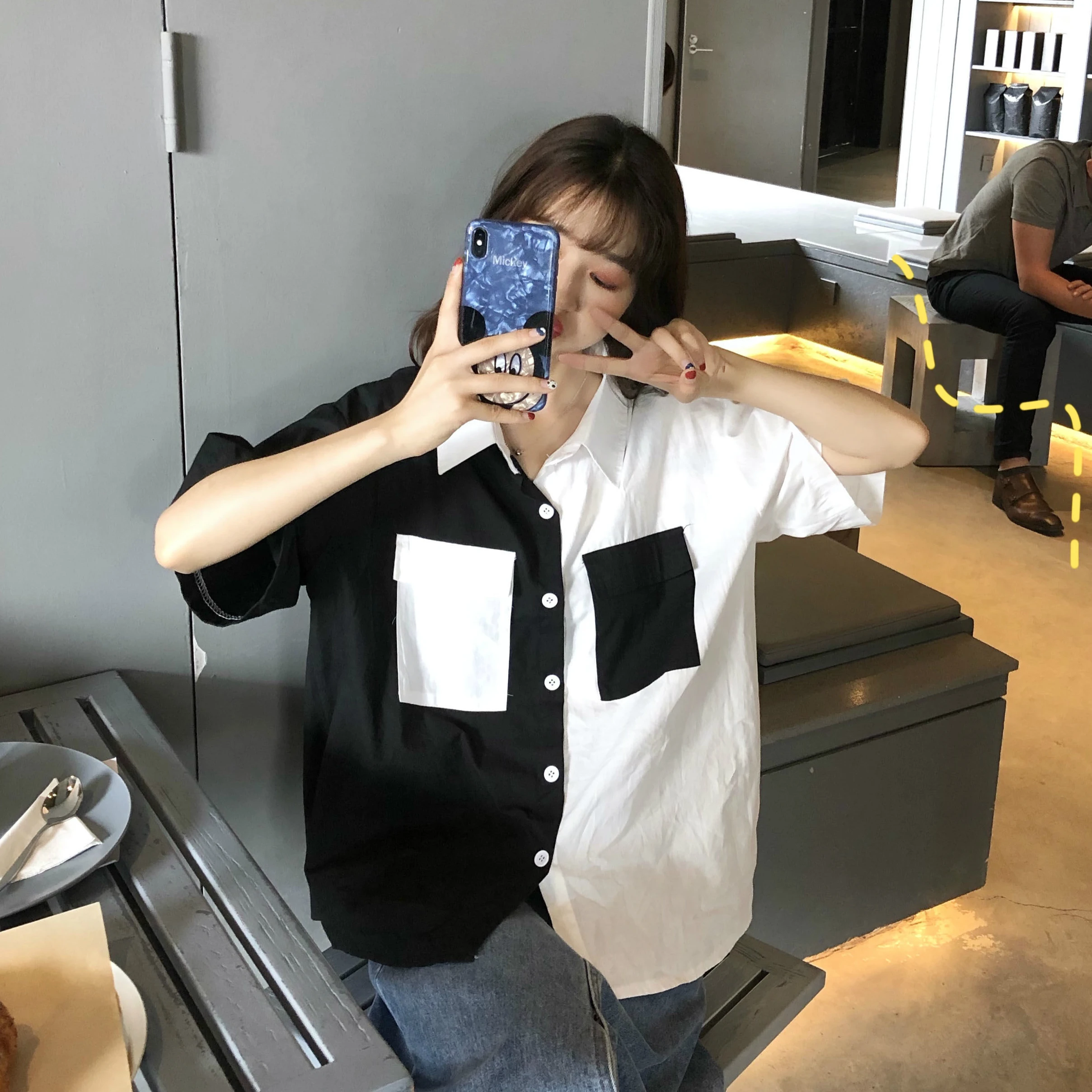 Блузка женская с коротким рукавом свободная Простая рубашка в стиле Харадзюку