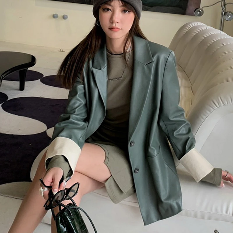 Кожаная куртка Женская корейская мода OL кожаные блейзеры для женщин Harajuku уличная