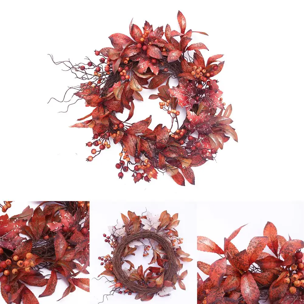 Осенний кленовый лист ягодный венок Хэллоуин День благодарения домашний декор