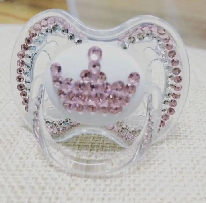 crown pacifier На заказ стеклянные хрустальные детские соски с зажимами, бисероплетение, бриллиантовый бант, соски с цепочкой для новорожденных, детские подарки на день рождения, сувенир - Цвет: crown pacifier