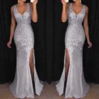 Длинное коктейльное свадебное платье с блестками, женское облегающее платье без рукавов с разрезом для выпускного вечера, элегантные вечерние платья для женщин, женское платье 2021