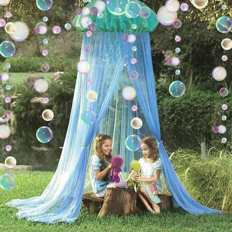 

2Pcs 7Feet Flat Under the sea Colorful Bubble Garlands Little Mermaid Birthday Hanging ceiling wall Banner Streamer Baby Shower