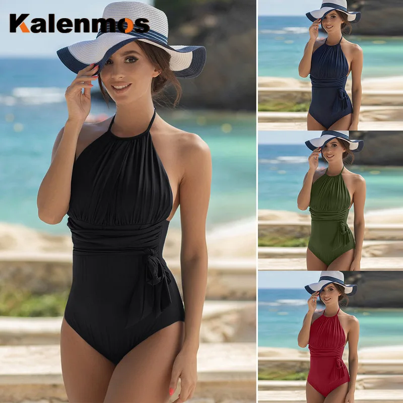 Kalenmos цельные купальники женские сексуальные бикини с открытой спиной 2020 пляжная