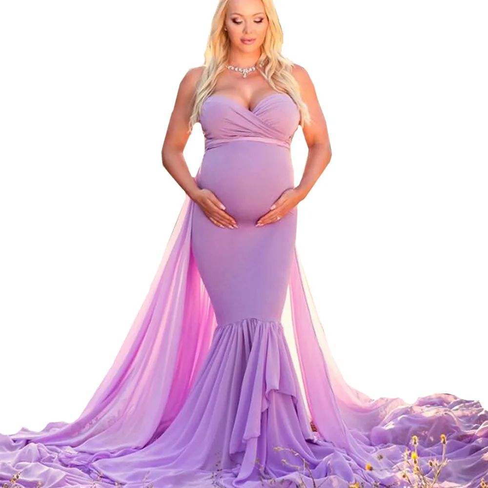 High-Quality Long Tail Patchwork Sexy Maternity Dresses For Photo Shoot Chiffon Pregnancy Dress Women Pregnant Photography Props