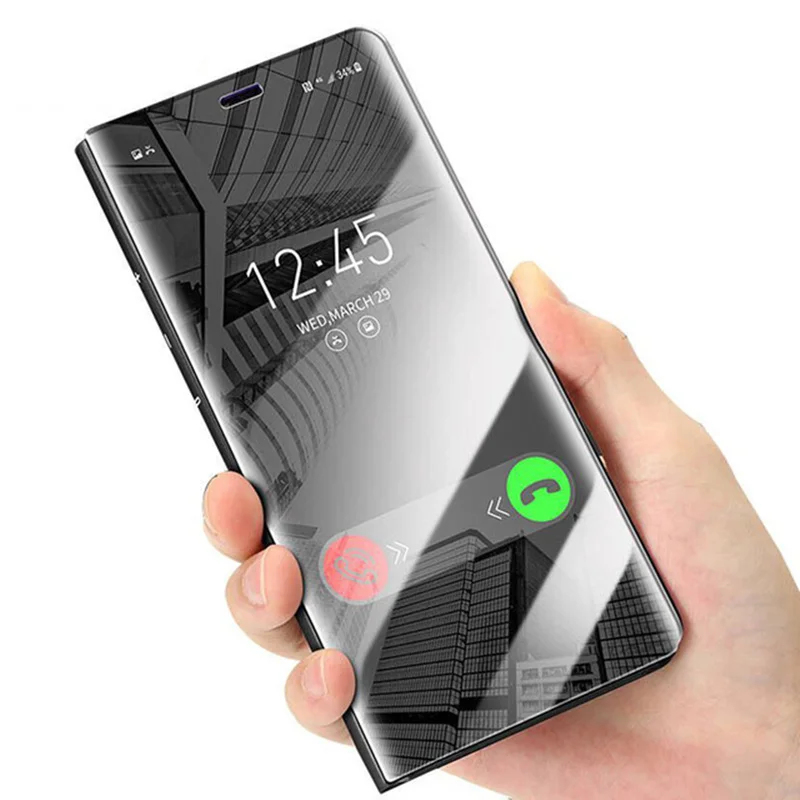 luxury mirror flip stand case for iphone 6 7 8 6s plus xs xr clear view smart cover for iphone xs max x shockproof cases shell free global shipping