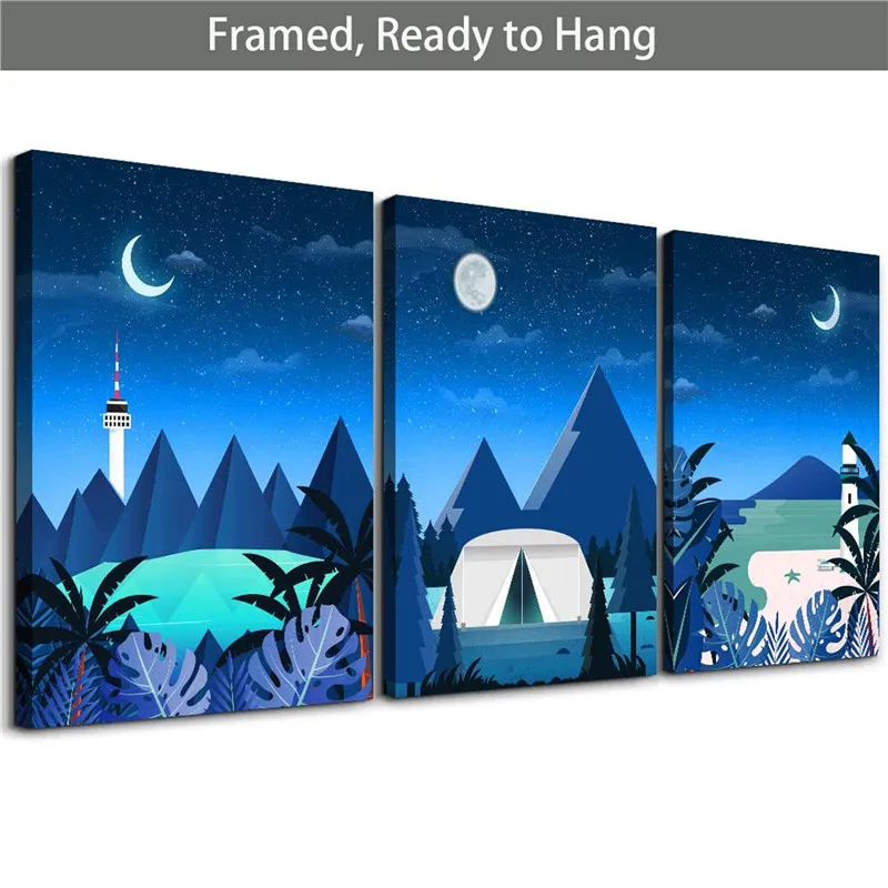 

Framed Canvas Painting Print Abstract Wall Art Dark Night village country Decorative Picture Nordic Design For Living Room Decor