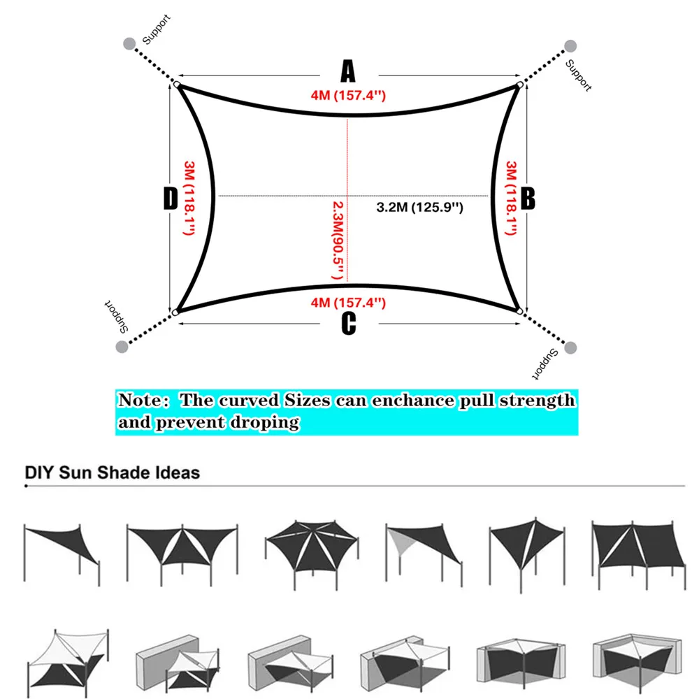 

185GSM HDPE Awning Sun Shade Sail 4x3M Large UV Block Rectangle Shading Cloth Shade Cover for Garden Patio Backyard Gray/Beige