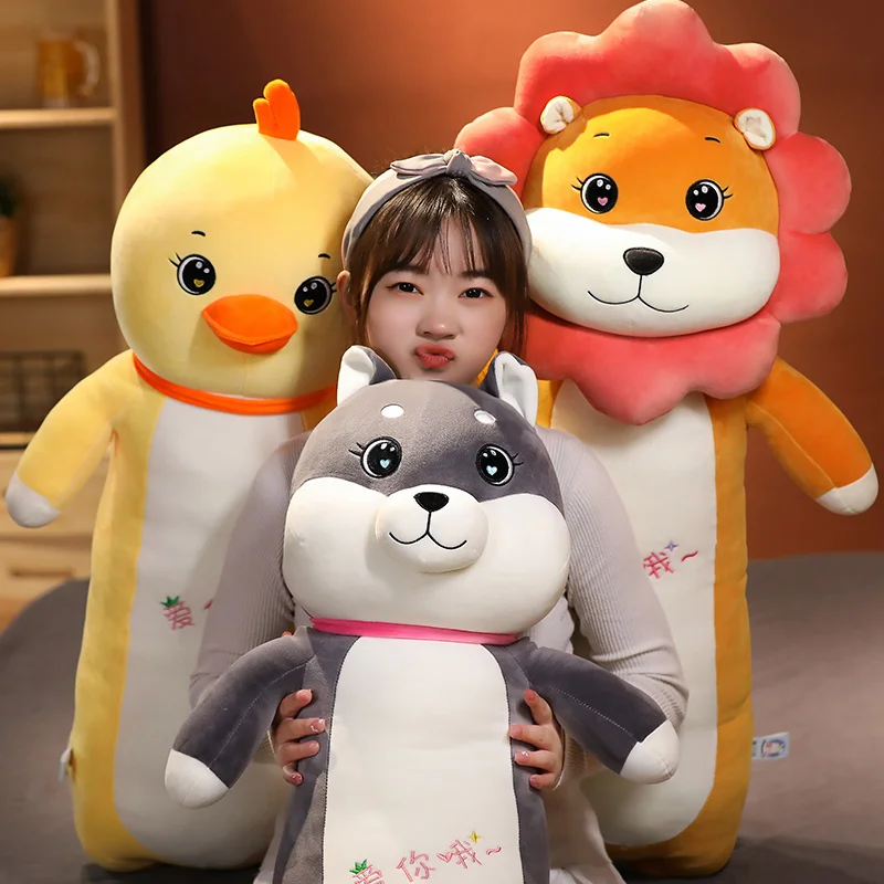 

1pc 110cm Lovely Long Lion Husky Chicken Pillow Cute Cartoon Animal Plush Cushion Sleeping Dolls Stuffed for Girls Baby Gifts