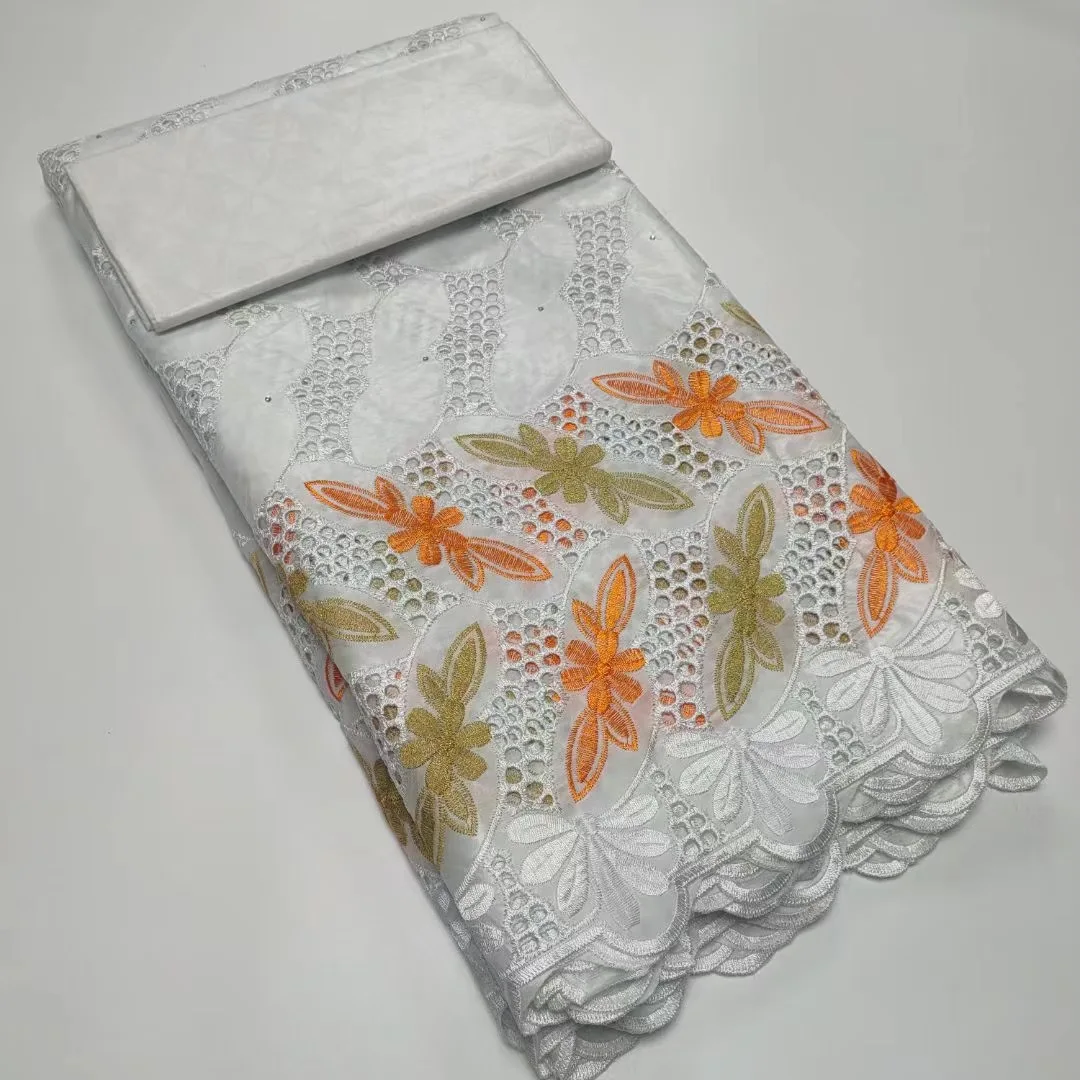 

Wholesale African Guinea Bazin Brocade Fabric For Femme Robe New Bazin Riche Brode With Swiss Cotton Lace 2.5+2.5 Yards/Set Sew