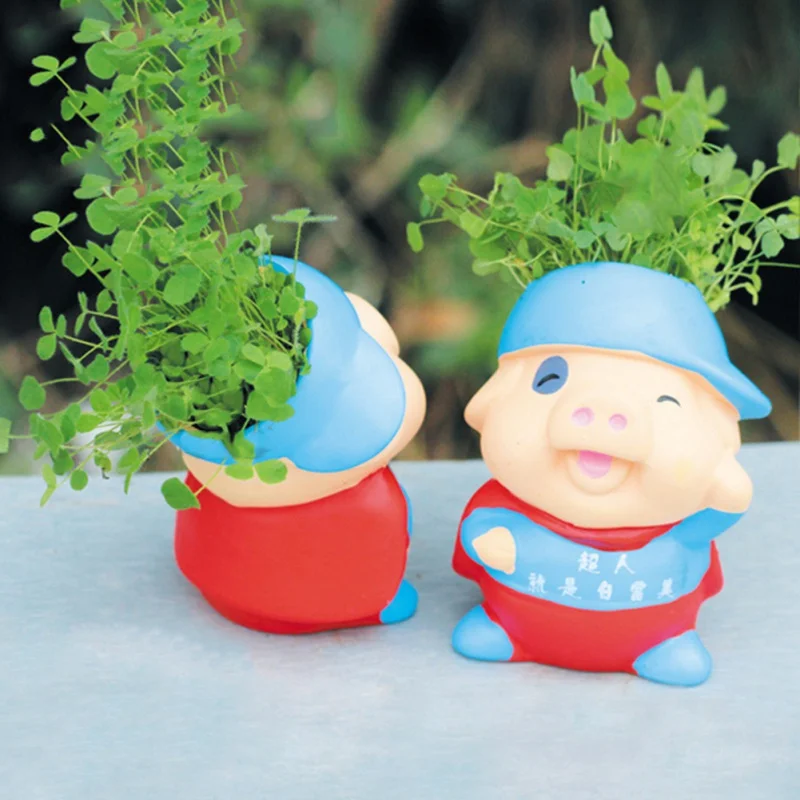 

Original ecology DIY long grass head doll plant craft gift micro potted ceramics couple frog print logo pot