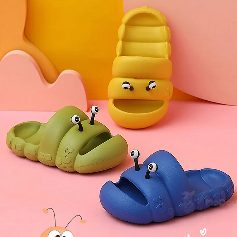 

Mo Dou 2021 Summer Slippers for Kids Cartoon Caterpillar-Shape Children Shoes Slides Indoor Bathroom Flip Flops Lovely Baby