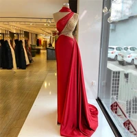 pearls mermaid evening dress luxury crystal sequins top pleat satin red prom gowns women formal party dresses vestidos de novia