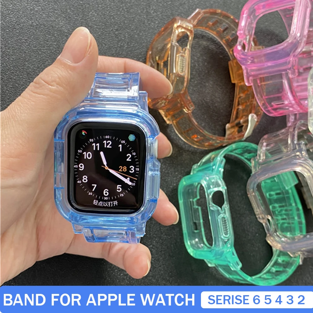 

Sport WatchBand for Apple Watch Series 6 SE 5 4 3 Silicone Transparent Strap for Iwatch 38/40/42/44mm accessories band Bracelet