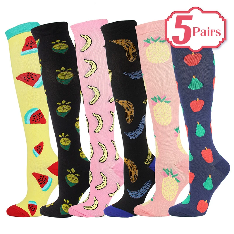 

5 Pairs Men Women Compression Stockings Fit For Sports Cycling Socks Anti Fatigue Pain Relief Knee Prevent Varicose Veins Socks