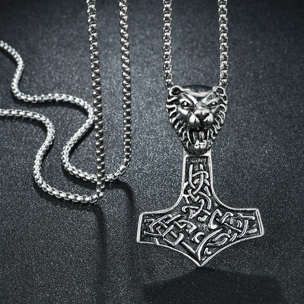 Голова льва животное Стиль кулон с длинной цепью для мужчин и женщин из
