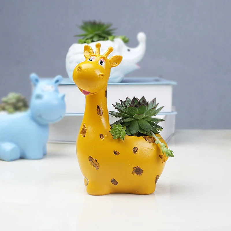 Giraffe Креативные смоляные горшки для цветов бегемот жираф форма плантаторы суккулентные растения животные цветочный горшок милый пасторальный стиль украшение дома - Цвет: Giraffe