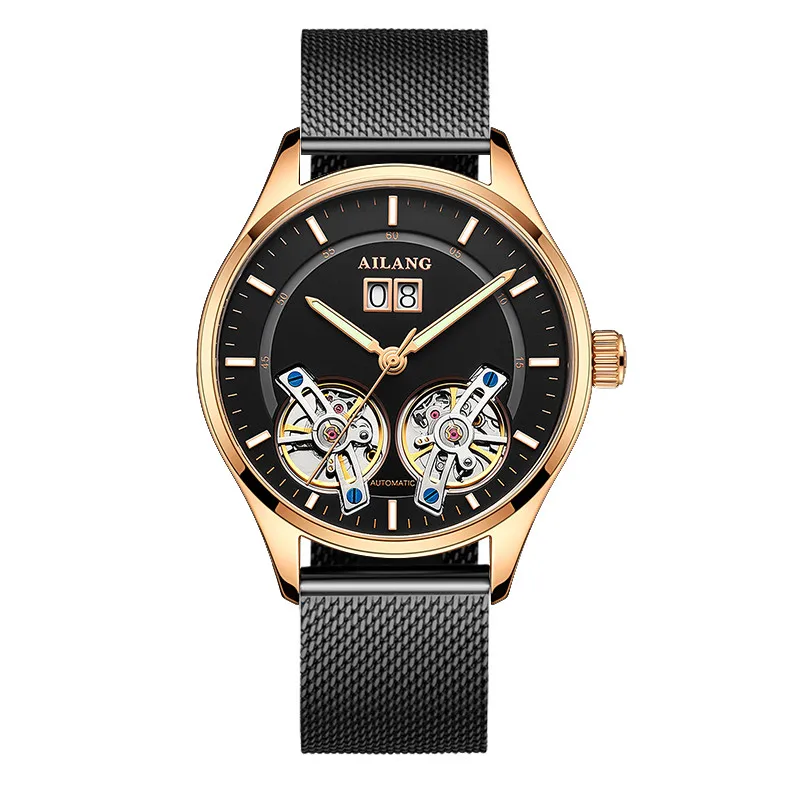 Switzerland Double Tourbillon модные деловые мужские автоматические часы водонепроницаемые мужские механические часы спортивные часы с календарем - Цвет: Steel 01
