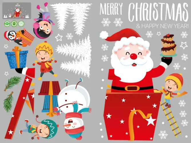 

Merry Christmas Stickers Santa Claus Deer Xmas Tree Frozens Snowflake Wall Window Stickers Ornaments Navidad 2021 New Year Decor