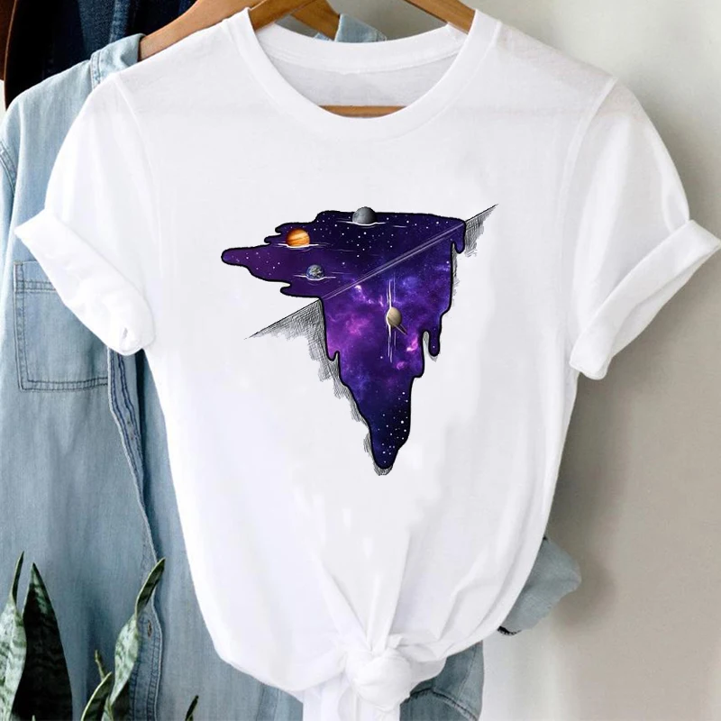 

T-shirts Women Printing Space Universe 90s Spring Summer Short Sleeve Clothes Graphic Tshirt Top Lady Print Female Tee T-Shirt