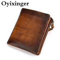 oyixinger genuine leather mens wallets multifunction zipper purses new vintage men coin purses solid color short wallet male