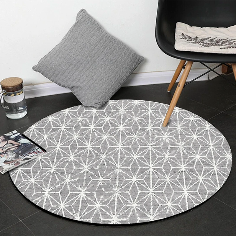

Modern Simple Round Floor Mat Geometric Gray Stripes Children Living Room Hanging Chair Area Rugs Bedroom Hallway Balcony Carpet