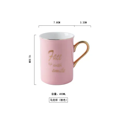 Pink 400 мл керамическая кружка дорожная кофейная кружка чашка для молока и чая креативные кружки из фарфора кружка для воды розовая Золотая буква керамическая кружка для завтрака домашний декор - Цвет: Pink