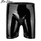 Черные мужские сексуальные модные блестящие лакированные кожаные открытые с отверстием для пениса Длинные боксеры короткие трусы для нижнего белья ночное белье сюрприз