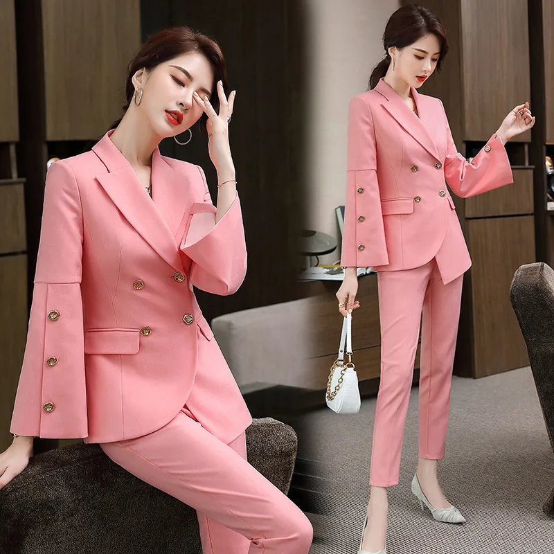 

IZICFLY Autumn Winter New Irregular Professional Interview Job woman suits with Pant Uniform Business Blazer and Trouser 2 Piece
