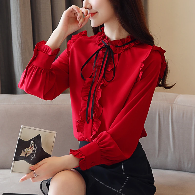 Новый стиль украшенным бусинами для женщин Стильный винно красная блузка и