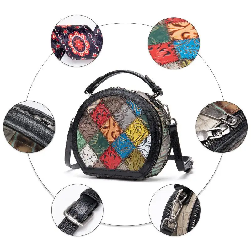 

Bestform Vintage Nature Cow Leather Women Bag 2021 New Versatile Random Color Splicing Leisure Handbag Circular Shoulder Bags