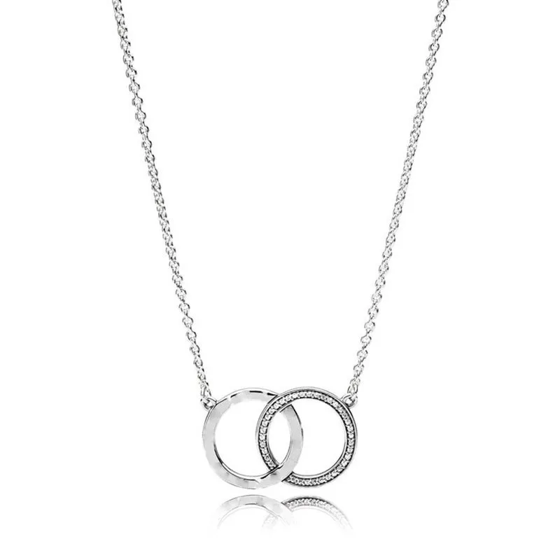 

Original 925 Sterling Silver New Close Set Double Ring Logo Pan Necklace Suitable For Women's Wedding Diy Jewelry