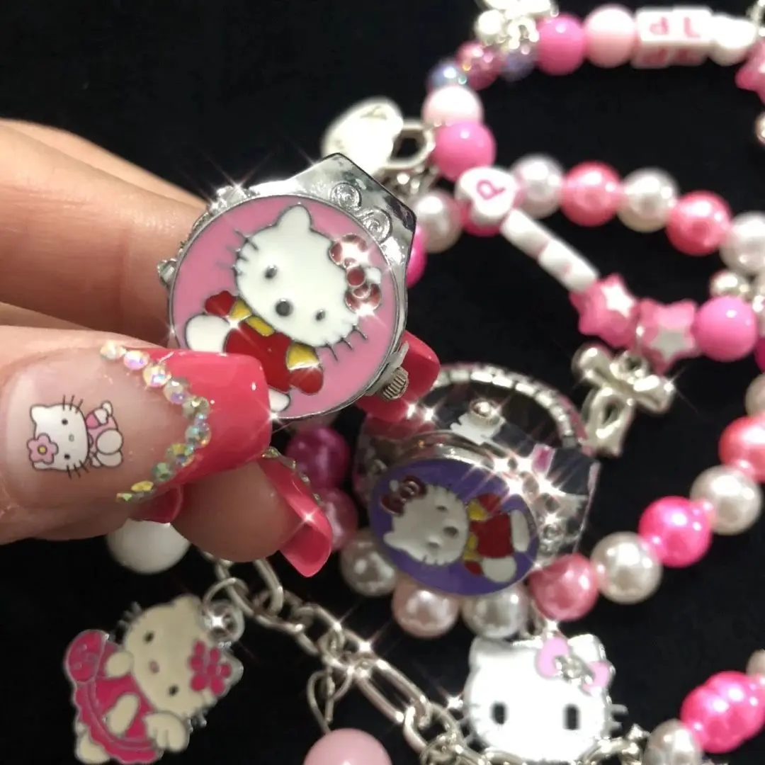 

Kawaii Sanrioed HelloKt часы кольцо для девочки тысячелетия Спайс Туку Dingdi кольцо креативные детские электронные часы