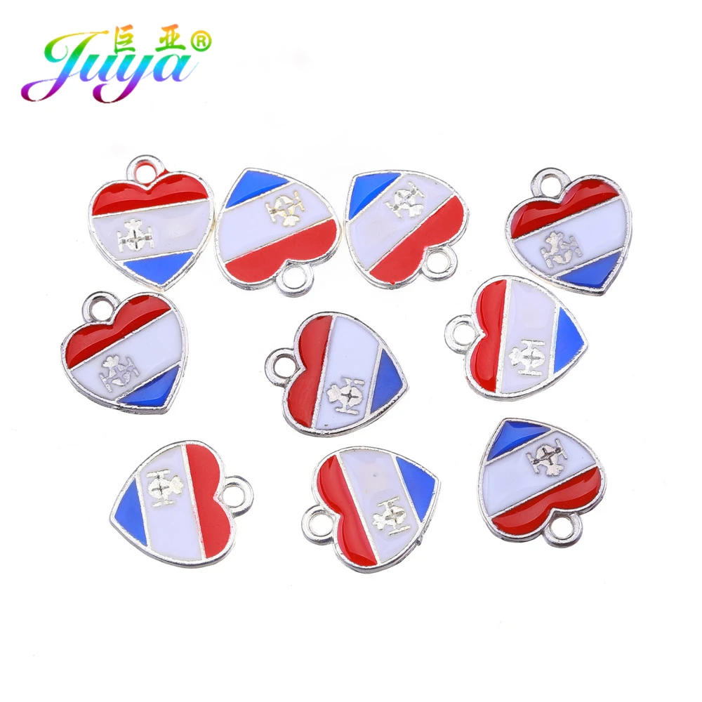 As Photo 10 Pieces Juya DIY эмалированные Очаровательные Подвески Supplis Cz Стразы в форме сердца Национальный флаг США амулеты для создания модных ювелирных изделий - Окраска металла: As Photo 10 Pieces