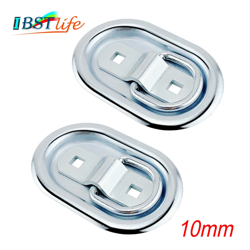 

2X 10mm Solid Steel Tie Down Lashing D Ring Strap Rope Deck Point Anchor Folding Pad Eye for Trailers Van Boat RV Camper Caravan